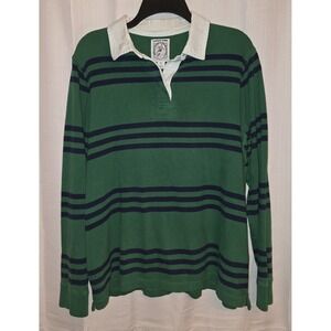 Lands End Boys Rugby Shirt Striped Green Blue Outdoors Casual Preppy Size XL 18
